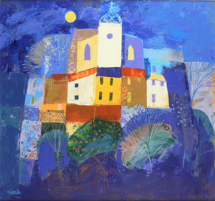 VILLAGE PERCHE AND MOON, A MIXED MEDIA BY GEORGE BIRRELL - Image 2 of 2