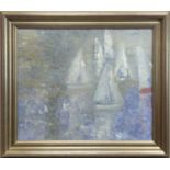 SAILS AND REFLECTION, AN OIL BY BERNARD MYERS