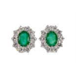 A PAIR OF EMERALD AND DIAMOND EARRINGS