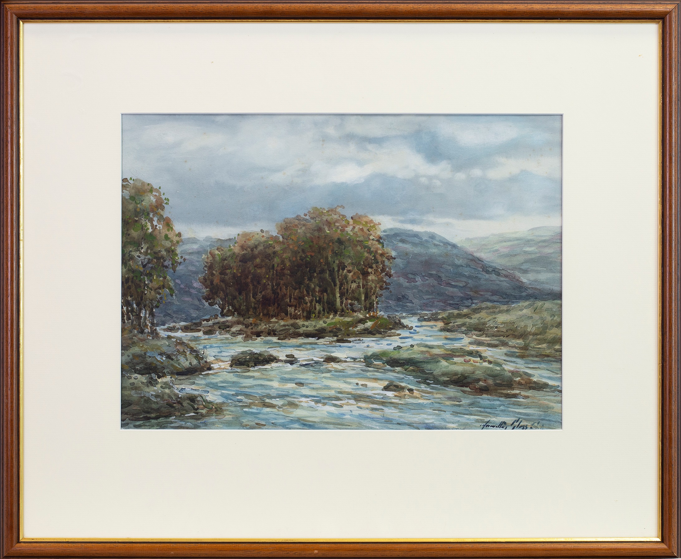 HIGHLAND RIVER SCENE, A WATERCOLOUR BY JOHN HAMILTON GLASS