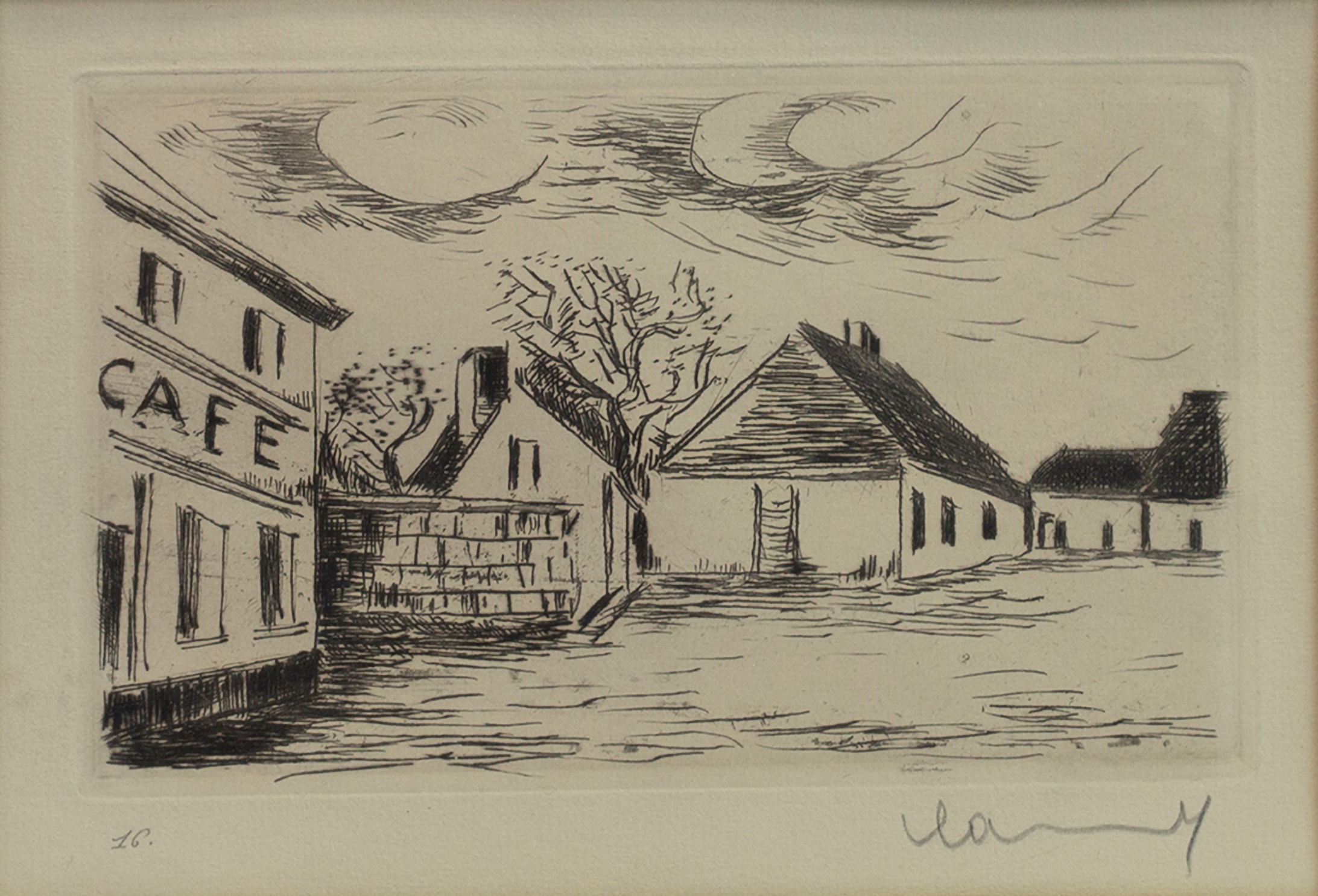 QUIET VILLAGE SCENE, AN ETCHING BY MAURICE DE VLAMINC - Image 2 of 2