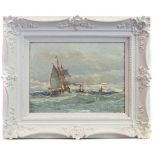 BOATS IN CHOPPY SEAS, AN OIL BY W WILSON