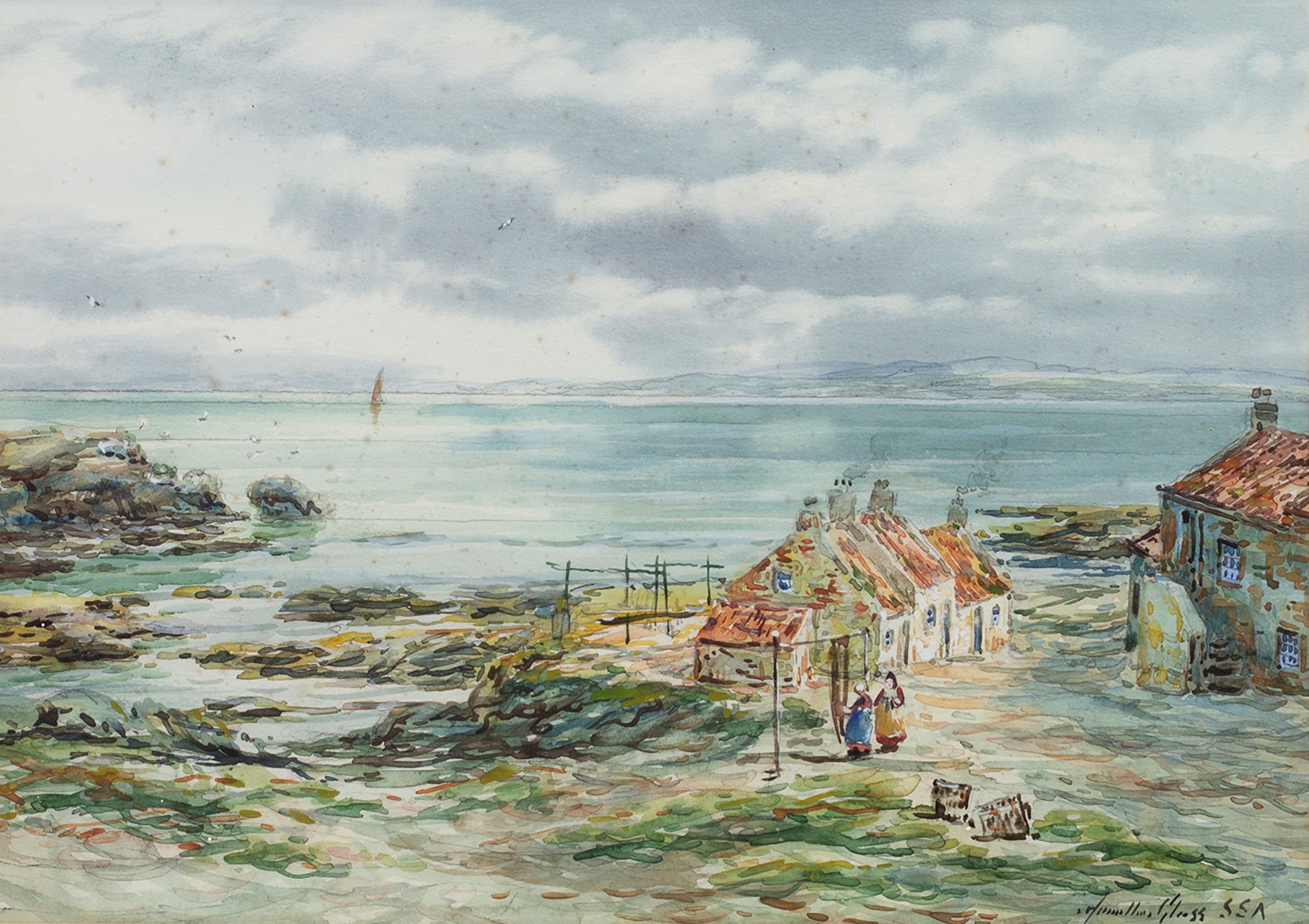 ACROSS THE FIRTH OF FORTH FROM DYSART, A WATERCOLOUR BY JOHN HAMILTON GLASS - Image 2 of 2