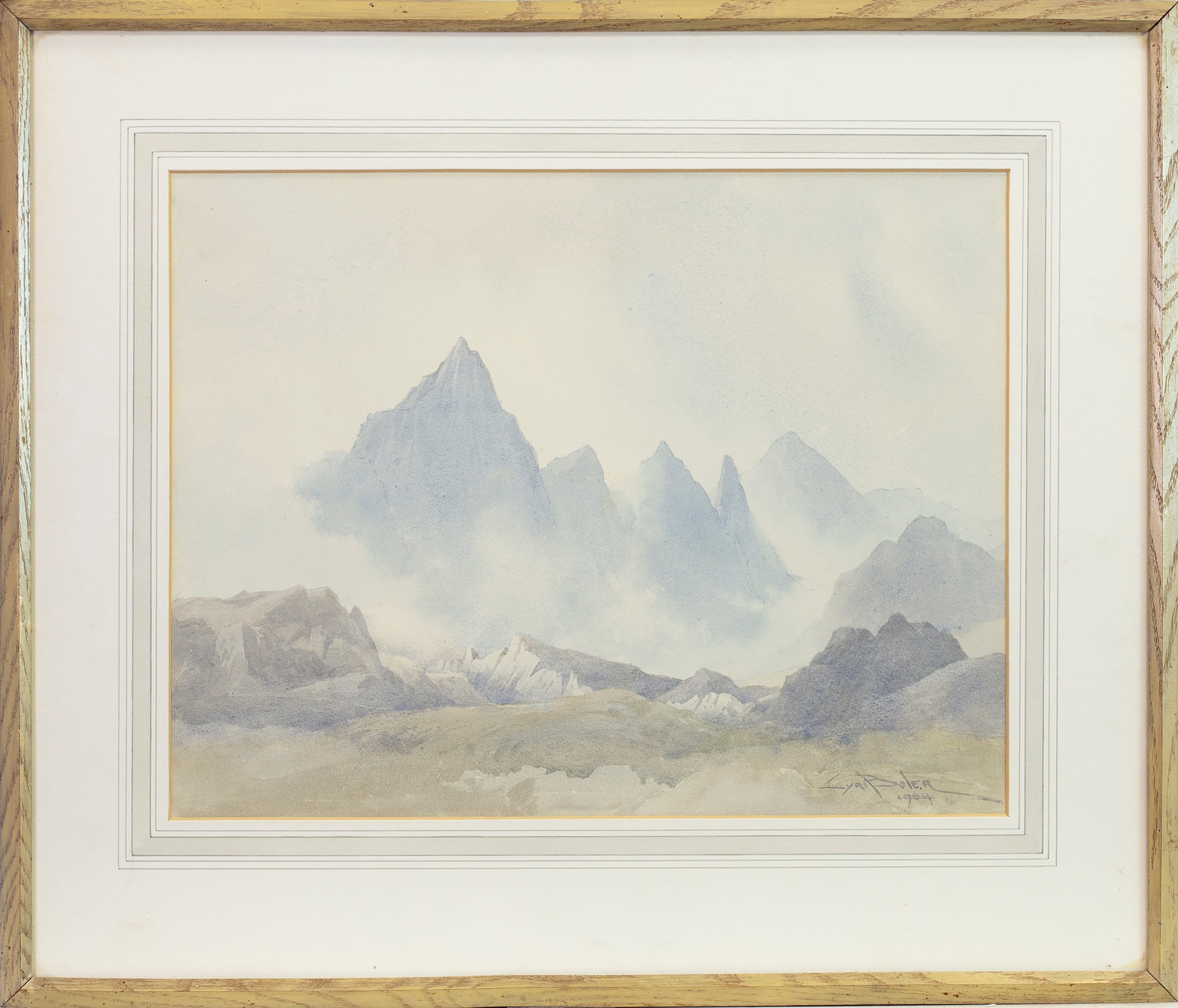 MISTY MOUNTAINS, A WATERCOLOUR BY CYRIL BOLER
