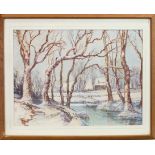 WINTER WOODLAND SCENE, A WATERCOLOUR BY JOHN WILSON