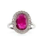 A CERTIFICATED EDWARDIAN RED GEM AND DIAMOND RING