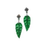 A PAIR OF JADE AND DIAMOND EARRINGS