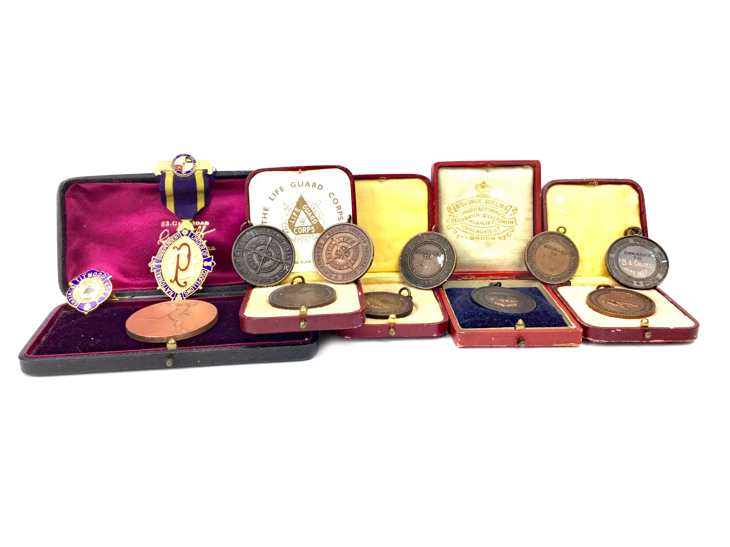 A LOT OF TWO SILVER MASONIC MEDALS, R. O. A. B. MEDAL AND OTHERS