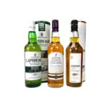 ANCNOC 12 YEARS OLD, LAPHROAIG SELECT AND SAINSBURY'S HIGHLAND SINGLE MALT WHISKY