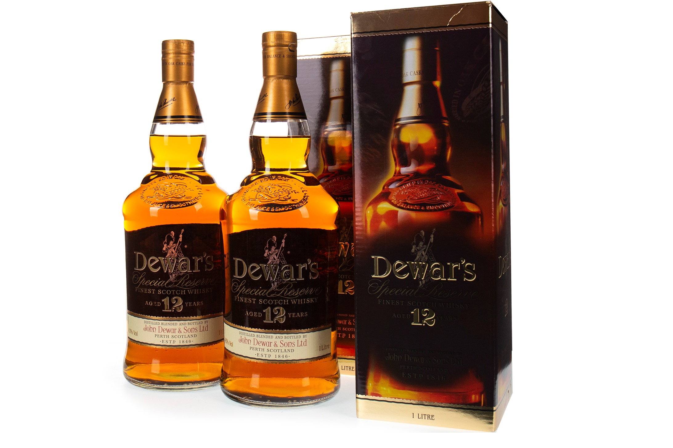 DEWAR'S AGED 12 YEARS ONE LITRE (2) Blended Scotch Whisky One litre