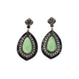 A PAIR OF JADE, ONYX AND DIAMOND EARRINGS