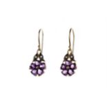 A PAIR OF AMETHYST AND DIAMOND EARRINGS