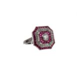 A SPINEL, RUBY AND DIAMOND RING