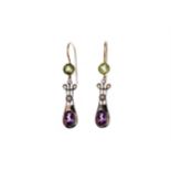 A PAIR OF GEM SET AND DIAMOND EARRINGS