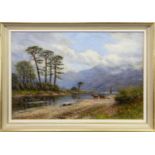 HIGHLAND CATTLE IN LANDSCAPE, AN OIL BY W BAIRD