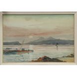 SUNSET OVER CALM WATERS, A WATERCOLOUR BY PETER MACGREGOR WILSON