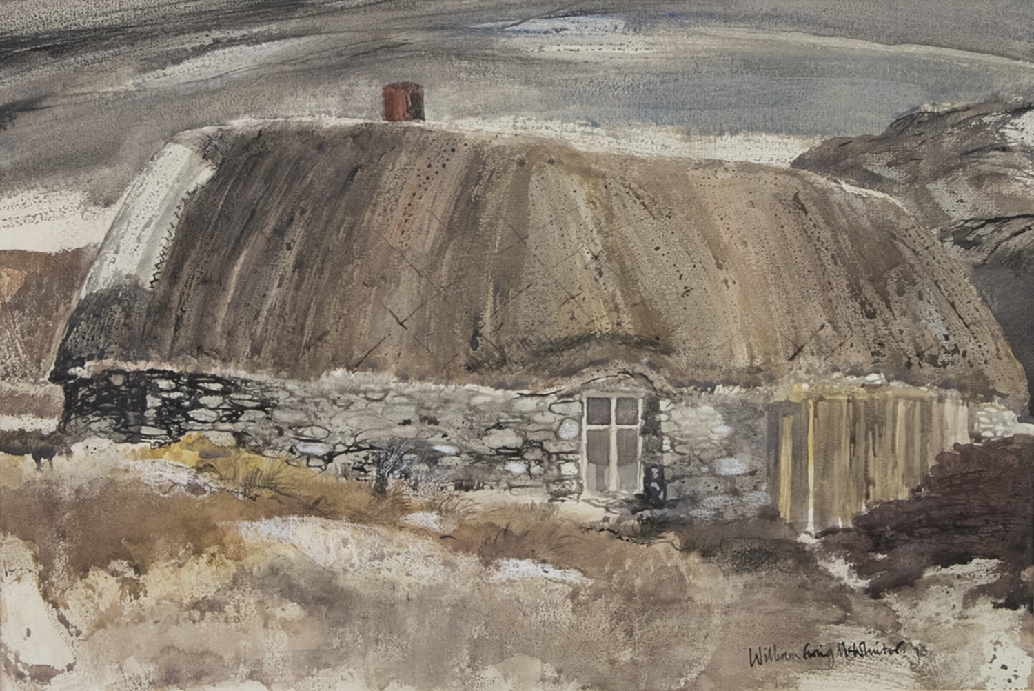 THATCHED DWELLING, A MIXED MEDIA BY WILLIAM EWING MCWHIRTER - Image 2 of 2