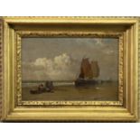 MOORED BOATS, AN OIL