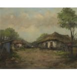 THATCHED COTTAGES, AN OIL BY HARRY KOOLEN