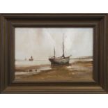 BEACHED BOAT, AN OIL BY JACK R MOULD