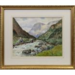 NORWEGIAN FJORD, A WATERCOLOUR BY FREDERICK R FITZGERALD