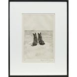 TWO DOGS BY THE SHORE, AN ETCHING BY MARGUERITE LOUISA KIRMSE