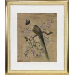 BIRD ON BRANCH, A GOUACHE ON SILK