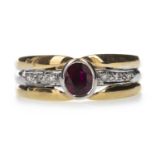 A RUBY AND DIAMOND BICOLOUR RING