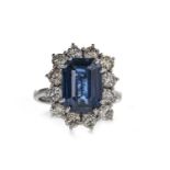 AN IMPRESSIVE SAPPHIRE AND DIAMOND RING