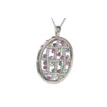 A DIAMOND, RUBY, EMERALD AND SAPPHIRE PENDANT