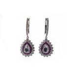 A PAIR OF RUBY AND DIAMOND EARRINGS