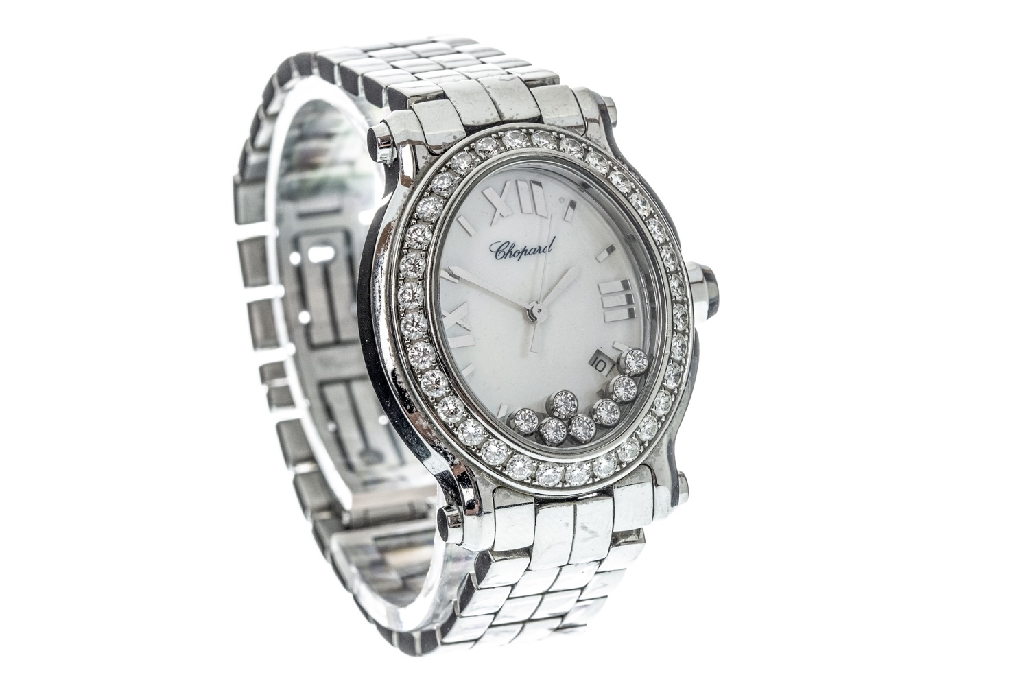 A LADY'S CHOPARD HAPPY SPORT STAINLESS STEEL QUARTZ WRIST WATCH