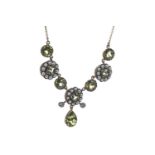 A PERIDOT, PEARL AND DIAMOND NECKLACE