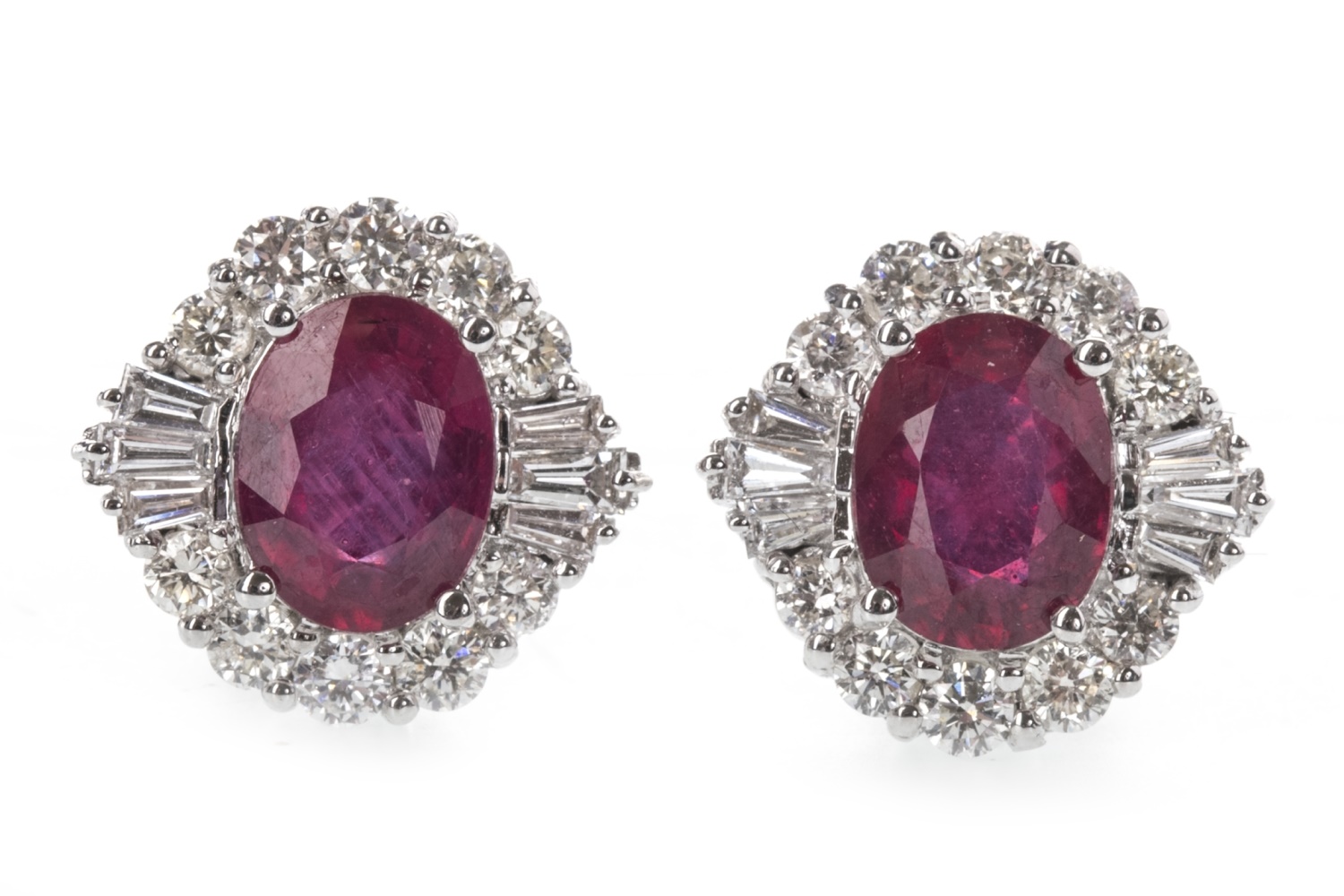 A PAIR OF TREATED RUBY AND DIAMOND EARRINGS