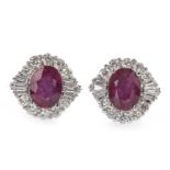 A PAIR OF TREATED RUBY AND DIAMOND EARRINGS