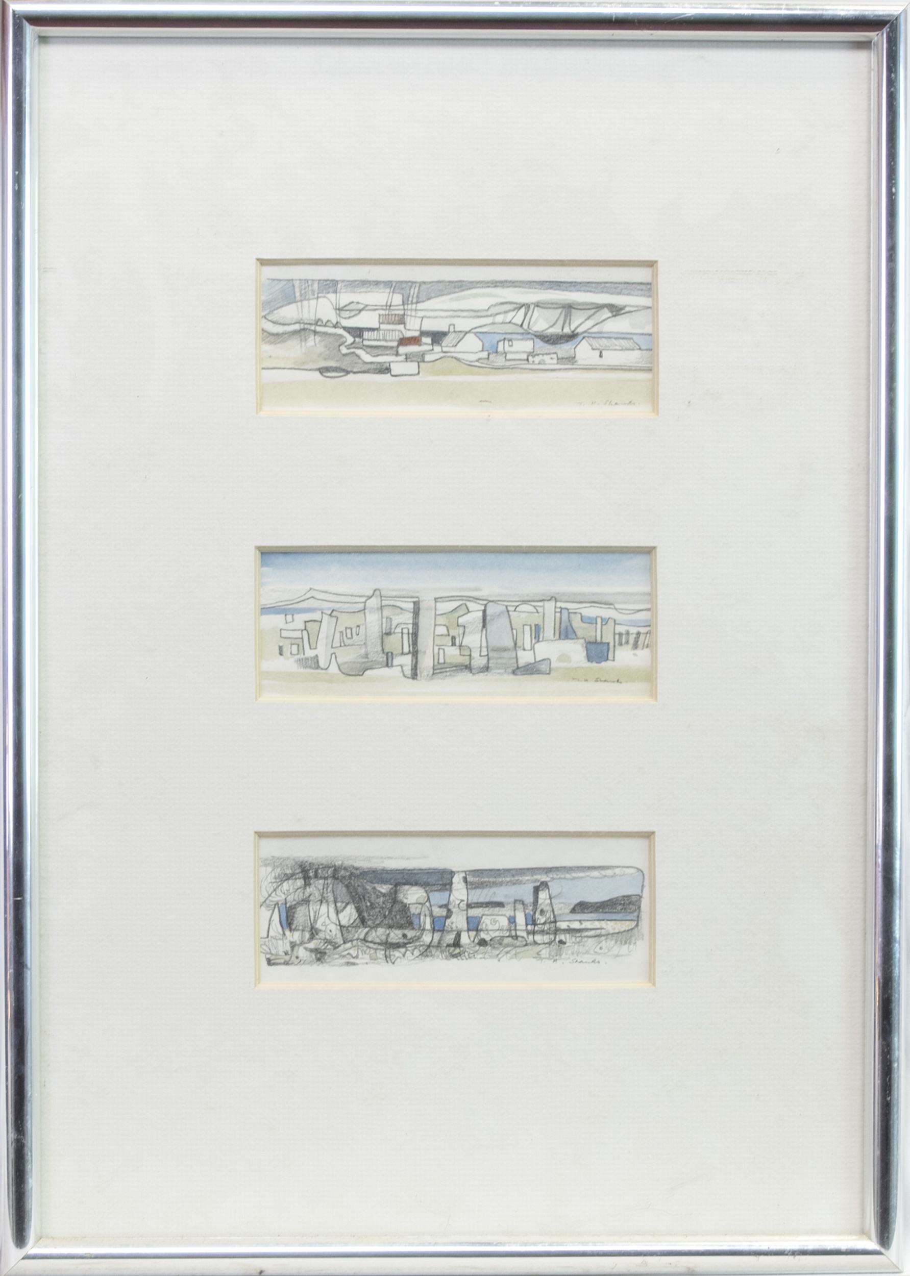 THREE WATERCOLOURS FRAMED TOGETHER BY TOM HOVELL SHANKS