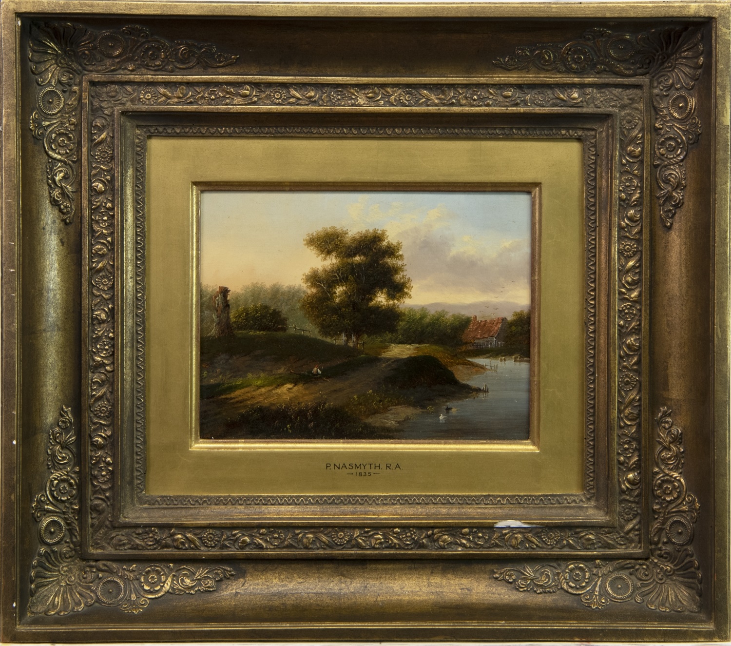 LANDSCAPE WITH FIGURES, AN OIL BY PATRICK NASMYTH