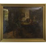 AN INTERIOR GENRE SCENE, AN OIL BY JACQUES ZON