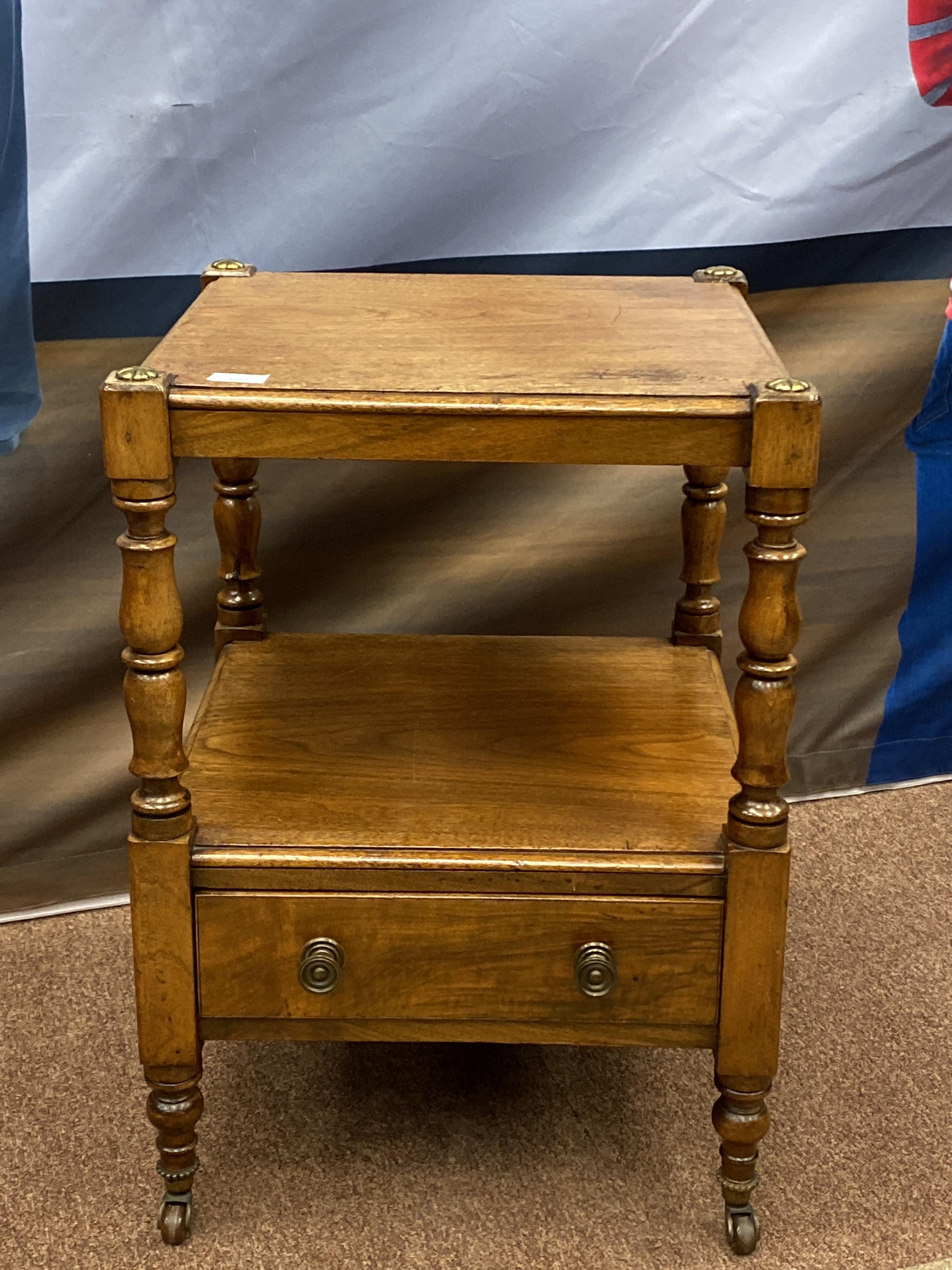 A VICTORIAN WALNUT TWO TIER OCCASIONAL TABLE