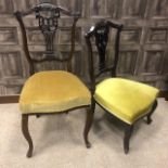 A VICTORIAN MAHOGANY BEDROOM CHAIR ALONG WITH A NURSING CHAIR