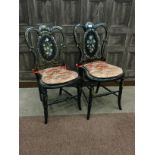 A PAIR OF VICTORIAN PAPIER MACHE SINGLE CHAIRS