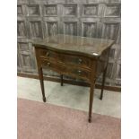 AN EDWARDIAN MAHOGANY SERPENTINE FRONTED CANTEEN TABLE