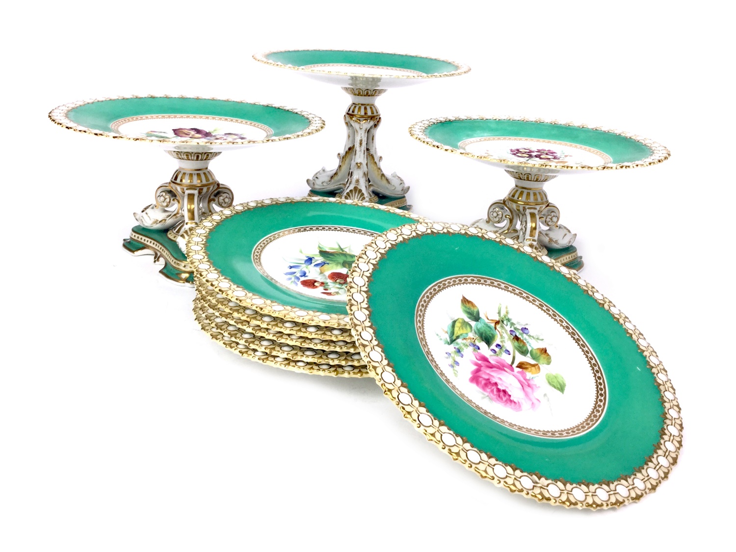 A 19TH CENTURY FLORAL DECORATED DESSERT SERVICE