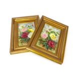 A LOT OF TWO HAND PAINTED CERAMIC PANELS DEPICTING CHRYSANTHEMUMS