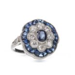 A SAPPHIRE AND DIAMOND RING