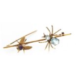 A GEM SET SPIDER AND FLY BROOCH