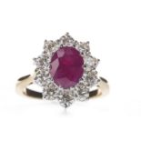 A RUBY AND DIAMOND CLUSTER RING