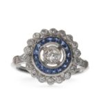 A SAPPHIRE AND DIAMOND RING