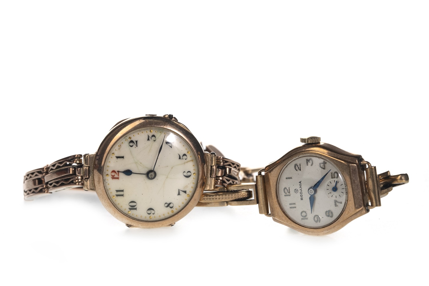 TWO LADY'S GOLD CASED MANUAL WIND WRIST WATCHES