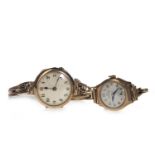 TWO LADY'S GOLD CASED MANUAL WIND WRIST WATCHES